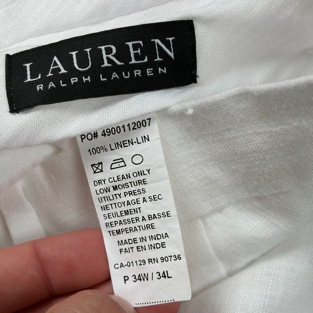 Lauren Ralph Lauren Pants Mens 34x34 White Linen Satin Lined Flat Front Trouser - Picture 4 of 10
